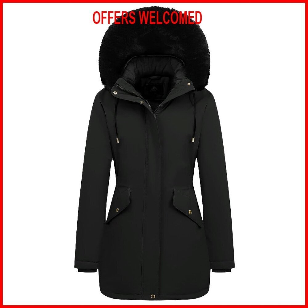 Women's Long Winter Down Coat Fleece Lined Parka Puffer Jacket Detachable Hood
